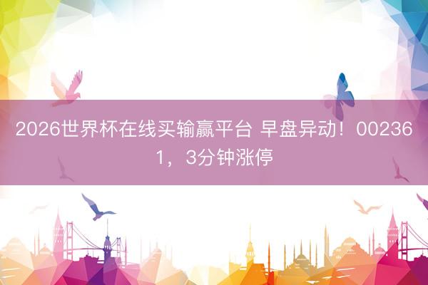 2026世界杯在线买输赢平台 早盘异动！002361，3分钟涨停