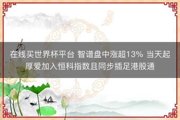 在线买世界杯平台 智谱盘中涨超13% 当天起厚爱加入恒科指数且同步插足港股通