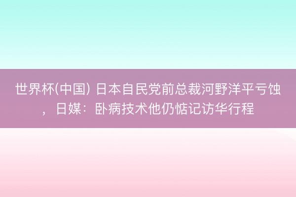 世界杯(中国) 日本自民党前总裁河野洋平亏蚀,日媒:卧病技术他仍惦记访华行程