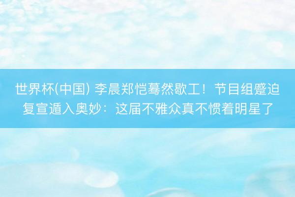 世界杯(中国) 李晨郑恺蓦然歇工！节目组蹙迫复宣遁入奥妙：这届不雅众真不惯着明星了