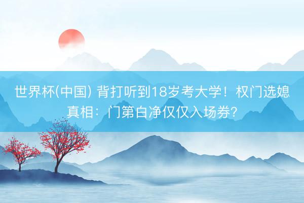 世界杯(中国) 背打听到18岁考大学！权门选媳真相：门第白净仅仅入场券？